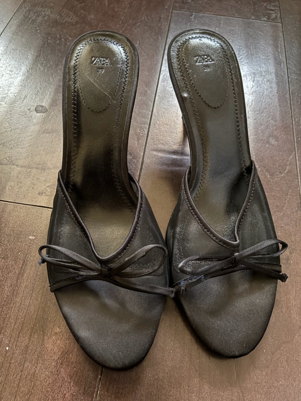 Zara Black Satin Bow Mules